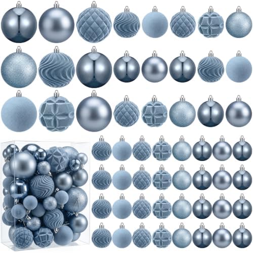 Hollowfly Blue 56 Pcs Velvet Christmas Balls Ornaments Set by Hollowfly