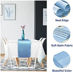 16Pack Disposable Plastic Tablecloths and Satin Table Runner Set White and Light Blue Dot Tablecloth Blue Satin Table Runner for Wedding Birthday Baby Shower Anniversary Engagement Xmas Party Supplies - Image 3