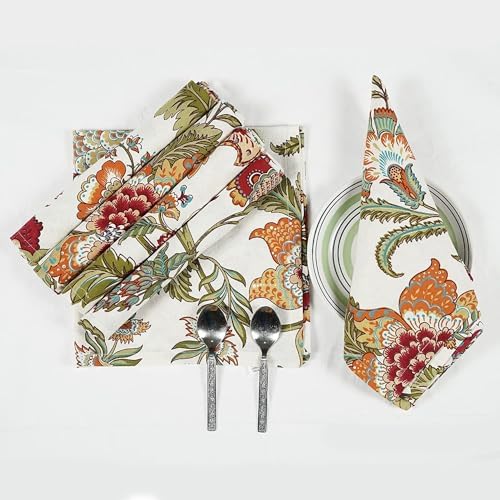 TARAN LIVING Cotton Cloth Napkins Natural Reusable Fall Dinner Napkins Reusable Machine Washable Fabric for Events, Gift, Home Decor - Kaveri, 20x20 Inches (Pack of 12) - Image 5