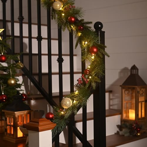 Valery Madelyn 9 Ft Christmas Garland with Lights for Mantle Red Gold - Image 5