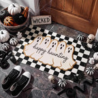 Honoson 2 Pcs Halloween Ghost Doormat,Happy Haunting Black White Checkered by Honoson