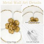 DILATATA 3 Pcs Metal Flower Wall Art Set 10 Inch Rustic Modern Floral Sculpture 3D Metal Flower Wall Hanging Accent for Indoor Living Room Bedroom Kitchen Bathroom Garden Patio Decor - White - Image 3