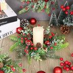 6 Pcs Christmas Candle Rings Wreaths Artificial Snowy Pine Cedar Red Berry Clusters Candle Rings Wreaths Mini Christmas Balls Wreath for Xmas Winter Front Door Window Decorations ﻿ - Image 2