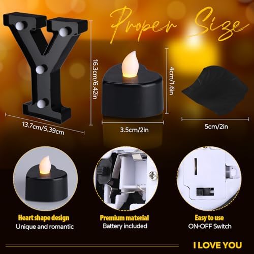 I Love You Light up Letter 24 Candles & 2000 Rose Petals, Black - Image 4