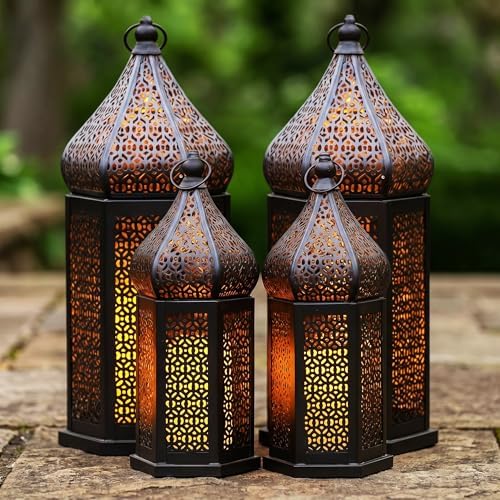 Vela Lanterns Decorative Indoor Black Moroccan Temple Lanterns, Set of 4 - Image 3