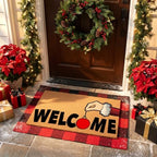 Tinideya 2 Pcs Christmas Door Mat Outdoor Layered Red and Black Welcome Mat - Image 3