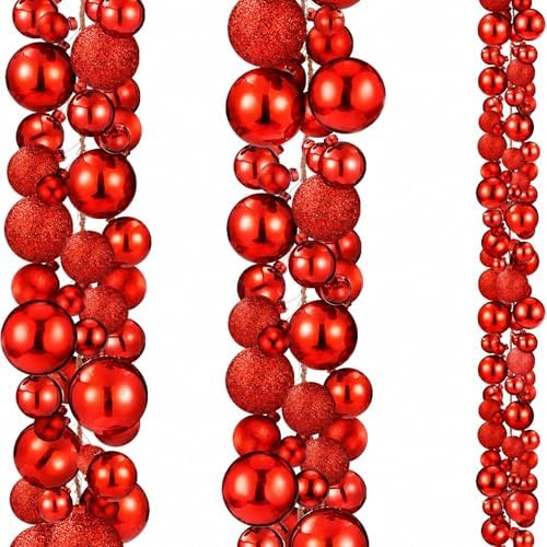 2 Pcs 6 ft Christmas Ball Ornament Garland, Mixed Red by Yuxung