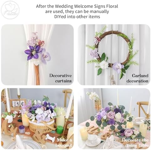 Odouzy Artificial Wedding Arch Flowers for Wedding Sign,Set of 2 for Wedding Welcome Ceremony Sign,Faux Floral Swags,Wedding, Banquet and Reception Backdrop Floral Decoration (Purple) - Image 6