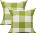 VAKADO 26x26 Set of 2 Grass Green White Buffalo Plaids Decorative Throw Pillow Covers Retro Farmhouse Checkered Sage Green Furniture Square Cushion Cases Home Decorations for Couch Patio Sofa Outdoor by VAKADO