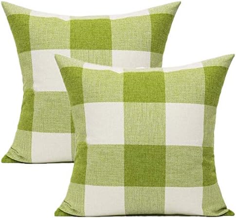 VAKADO 26x26 Set of 2 Grass Green White Buffalo Plaids Decorative Throw Pillow Covers Retro Farmhouse Checkered Sage Green Furniture Square Cushion Cases Home Decorations for Couch Patio Sofa Outdoor by VAKADO