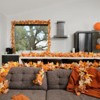 CQURE 2 Pack Fall Garland with Lights, Artificial Autumn Maple Leaves Vines with LED Lights Thanksgiving Halloween Harvest Decor for Fireplace Mantle Table Indoor Outdoor - Image 2
