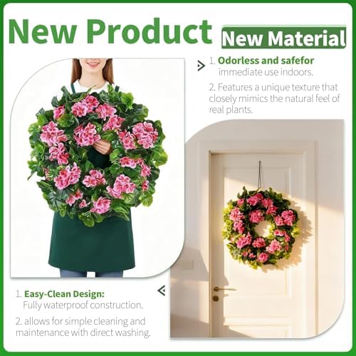 Spring Pink Wreath 24” – Floral Decor with Geranium Flowers for Front Door, Entry, Porch Display, Easter, Thanksgiving, Christmas - Image 2