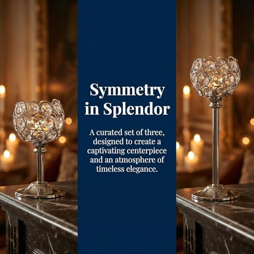 Crystal Candle Holders 2 Set of 6 - Sliver Vintage Hollow Ball Candle Stand for Table Centerpiece, Crystal Metal Tealight Candlestick for Wedding, Dining Room Decor - Image 5