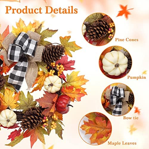 Garvee 20" Fall Wreaths for Front Door, Autumn Pumpkin Wreath - Image 5