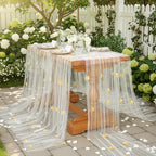 Fanqisi Beige Pearl Table Runner Floral Tulle Gauze Runner 10FT 4 Pack - Image 2