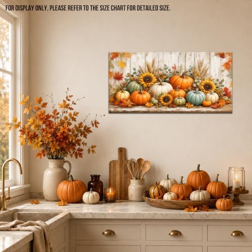 WAXWHELK Pumpkin Fall Canvas Wall Art, Pumpkin Sunflowers Wheat Stalks Maple Leaves Harvest Painting Pictures, Rustic Farmhouse Autumn Thanksgiving Artwork for Living Room Decor (12"x24") - Image 3