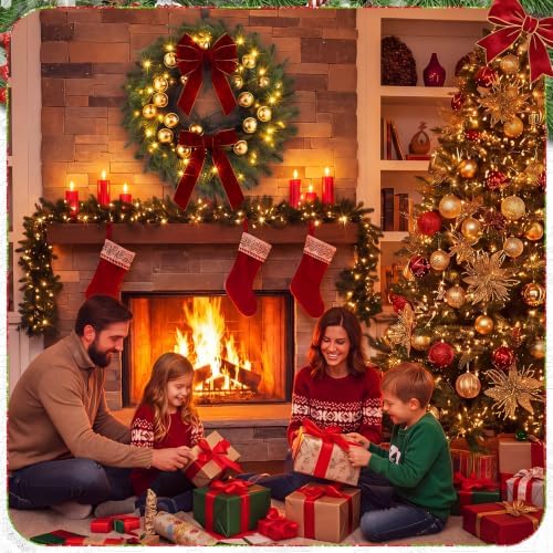 Norme Christmas Wreath for Front Door 16 Inch with Burgundy Bows Bells - Image 4