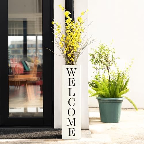 Glitzhome Sets 2 Wooden Welcome Porch Sign, Rustic Double Sided Box-shaped "WELCOME, HOME" Porch Sign for Front Porch Decor, White, 30"H - Image 5