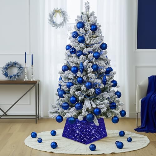 XmasExp Christmas Tree Collar, 24 inch Sequin Tree Skirt Stand Base Cover for Home Decor, Medium Size 4 Piece, Blue - Image 5