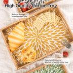 Rectangle Rattan Tray with Mother of Pearl Inlay, Rattan Serving Tray with Handle for Coffee, Bread, Fruits, Snacks, Decorative Wicker Tray for Table Decor (Rectangle Amber Leaf, 13"×9") - Image 4