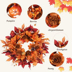Artificial Fall Eucalyptus Wreath for Front Door with Pumpkin Berries 22" Autumn Wreath Fall Flowers Outdoor Wreaths for Home Proch Indoor Farmhouse Thanksgiving Wall Window Festival Decor - Image 2