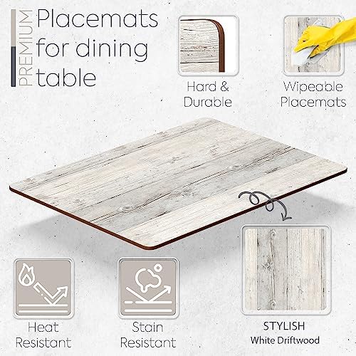 Set of 4 Heat Resistant Cork Placemats for Dining Table with Free Set of 4 Matching Drink Coasters Cork Wood Design Print 16 x 12 Inches Cork Backed Hard Placemats (White Driftwood) - Image 2