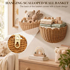 Scalloped Wall Basket, Wicker Wall Baskets, Hanging Wicker Basket, Handwoven Wall Mounted Storage Basket - 15.7 × 10.6 × 8.3 Inch, for Bathroom Bedroom Kitchen Entryway Decor - Image 6