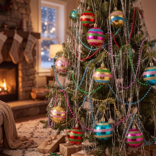 Soulchen Vintage Christmas Tree Ornaments Set 2.36 Inch Retro Striped Ball - Image 6