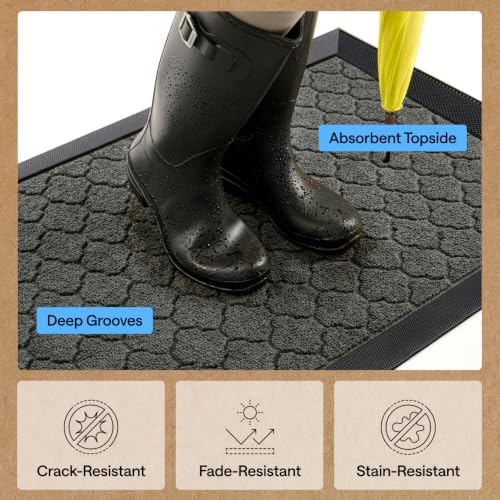 GORILLA GRIP WeatherMAX Door Mat, Indoor Outdoor, 47x35, Gray Quatrefoil - Image 5