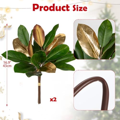 Briful 2 Pack Green and Gold Faux Magnolia Stems for Vase - Image 2