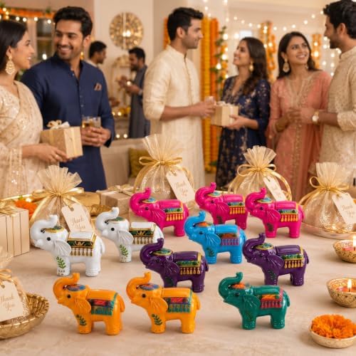 12 Pcs Indian Return Gift Bulk for Pooja, Colorful Elephant Statue - Image 5