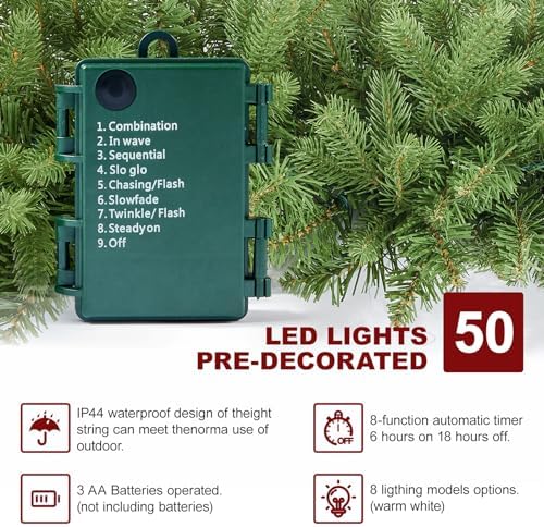 9FT Pre-Lit Artificial Christmas Garland with 50 LED Light Battery Operated, Holiday Decorations with 300 Tip Branch, for Indoor Door Home Stairs Fireplaces Wall - Image 3