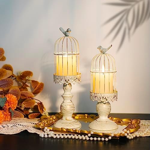 Pack of 2-Piece Birdcage Candle Holder, Vintage Candle Stick Holders, Wedding Candle Centerpieces for Tables, Iron Candlestick Holder Home Decor - Image 2