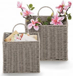 84ECO Set of 2 Grey Woven Paper Rope Hanging Baskets for Organizing, Front Door, Mail, Flowers by 84ECO