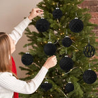 30pcs Velvet Christmas Ball Ornaments, Flocked Shatterproof Christmas Ornaments Hanging Xmas Tree Decorations Set for Home Party Holiday Decor (Multi-Size, Black) - Image 6