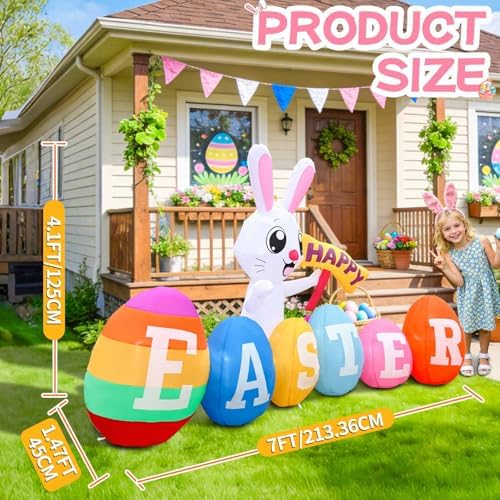 7FT Easter Bunny Inflatable with Happy Easter Sign, LED Yard Decor - Image 3