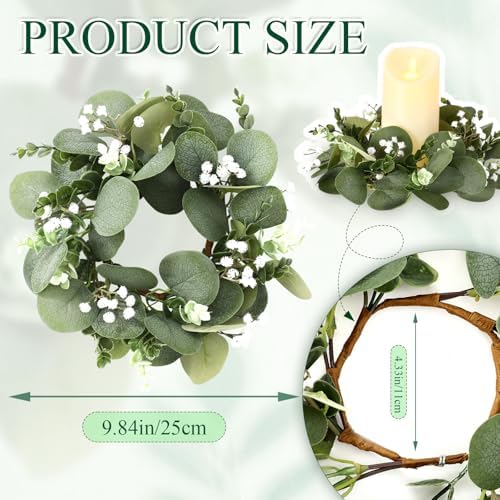 Zeyune 24 Pcs Candle Rings Bulk Artificial Eucalyptus Wreath Classic - Image 2