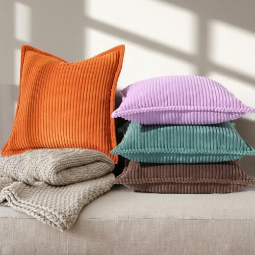 decorUhome Fall Corduroy Lilac Throw Pillow Covers 26x26 Set of 2 - Image 6