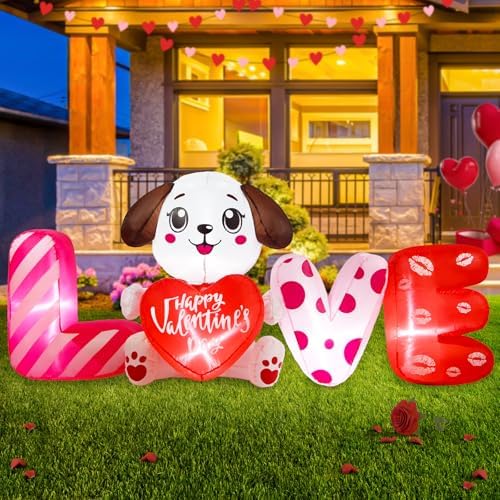 6 FT Valentines Day Inflatable Outdoor Decorations, Blow up Valentine's Day Love Dog Yard Decor with Red Heart, Built-in LED Lights Valentine Holiday Decoration for Outside Lawn Garden Wedding Indoor by WelcometoAotooy%EF%BC%81