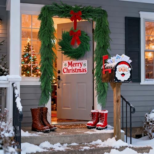 【Extra Full】 2Pcs 6FT Christmas Norfolk Pine Garland, Total 12ft Greenery Real Touch Decorations for Mantle Table Staircase Fireplace Mantel Porch Holiday Home Faux Xmas Indoor Outdoor Decor - Image 5
