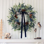 Winter Wreaths for Front Door 24 Inch Green Olive & Eucalyptus Wreath with Silver & White Berries, Pine Cones and Blueberries, Christmas & Holiday Indoor Outdoor Decor - Image 2