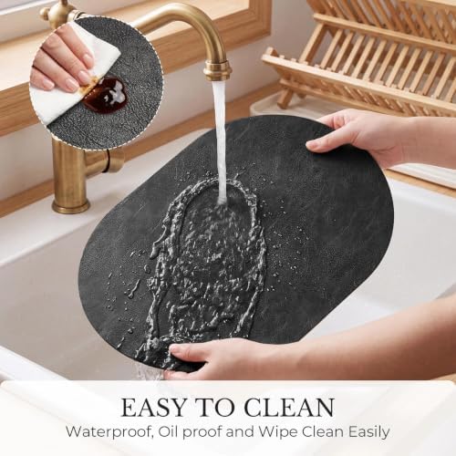 MOSAYT Vinyl Faux Leather Oval Placemats, Set of 6, Black - Image 5