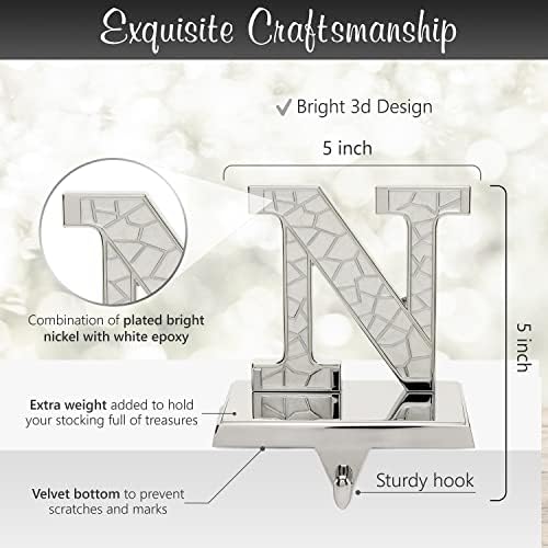 Stocking Holder for Mantle – 4pc N O E L Christmas Stocking Holders Nickel – Stocking Holders with Velvet Bottom – Durable Metal Stocking Holders - Image 3