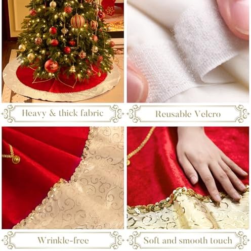 Valery Madelyn 36 Inch Red Gold Christmas Tree Skirt for Tree Decorations - Image 3