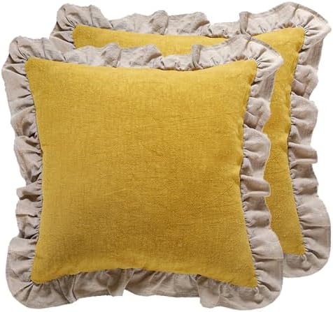 patdrea Vintage Yellow Linen Throw Pillow Covers,Set of 2,18"x18"-Kubum by patdrea