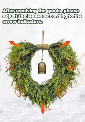 20" Heart-Shaped Wreath for Front Door – Faux Greenery with Rustic Bell – Waterproof & Fade-Resistant Christmas Decor for Porch, Holiday Wall or Indoor Use - Image 5