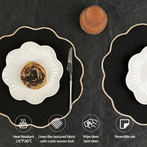 AHHFSMEI Round Faux Linen Placemats Set of 8 Heat Resistant Non-Slip Stain Proof Table Mats for Kitchen Dining Elegant Decor Place Mats (8, Black) - Image 3