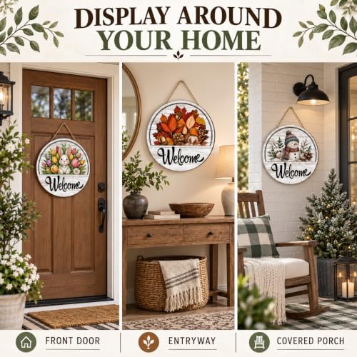 16 Pcs Interchangeable Welcome Sign for Front Door,12 Inch Wood Decor - Image 6