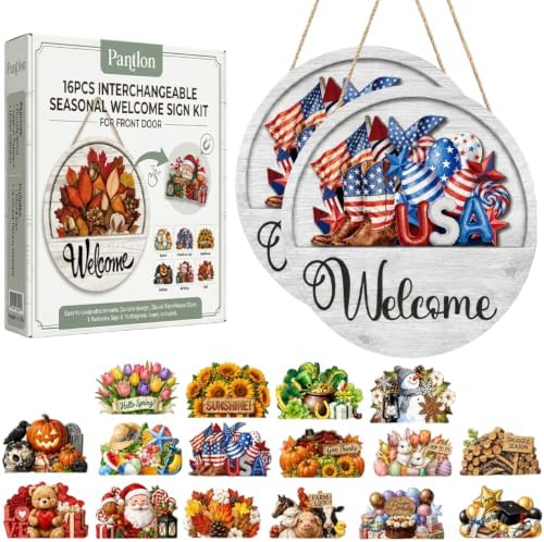 16 PCS Interchangeable Welcome Sign for Front Door Every Season Decoration by Unknown