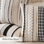 ANRODUO Boho Decorative Throw Pillow Covers Gray Stripe 18x18 Pack of 2 - Image 5